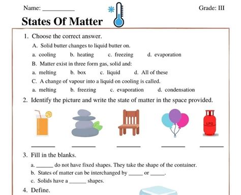 states of matter worksheet grade 3